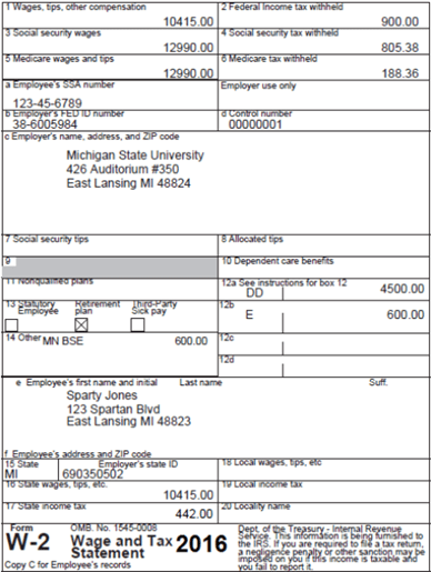 Example of a W2 form